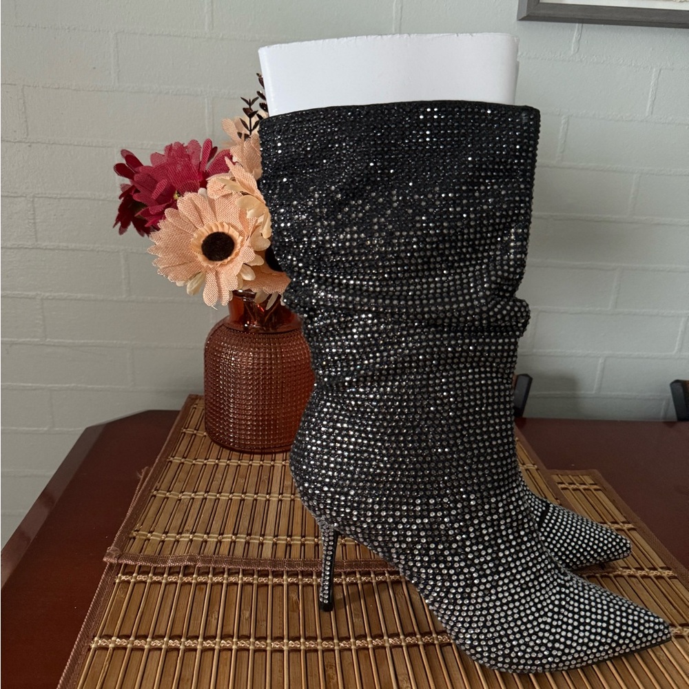 Thalia Sodi Black Rhinestone Heeled Boots